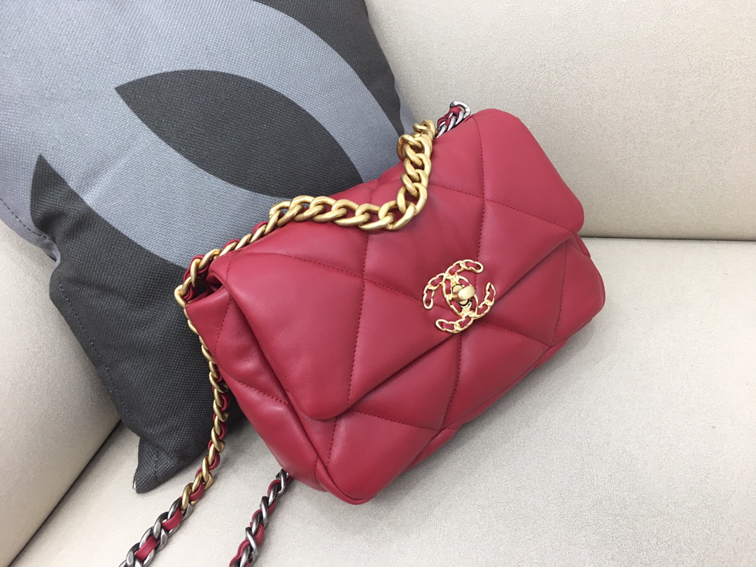 Lambskin 19 Handbag Flap Bag AS1160 Dark Red